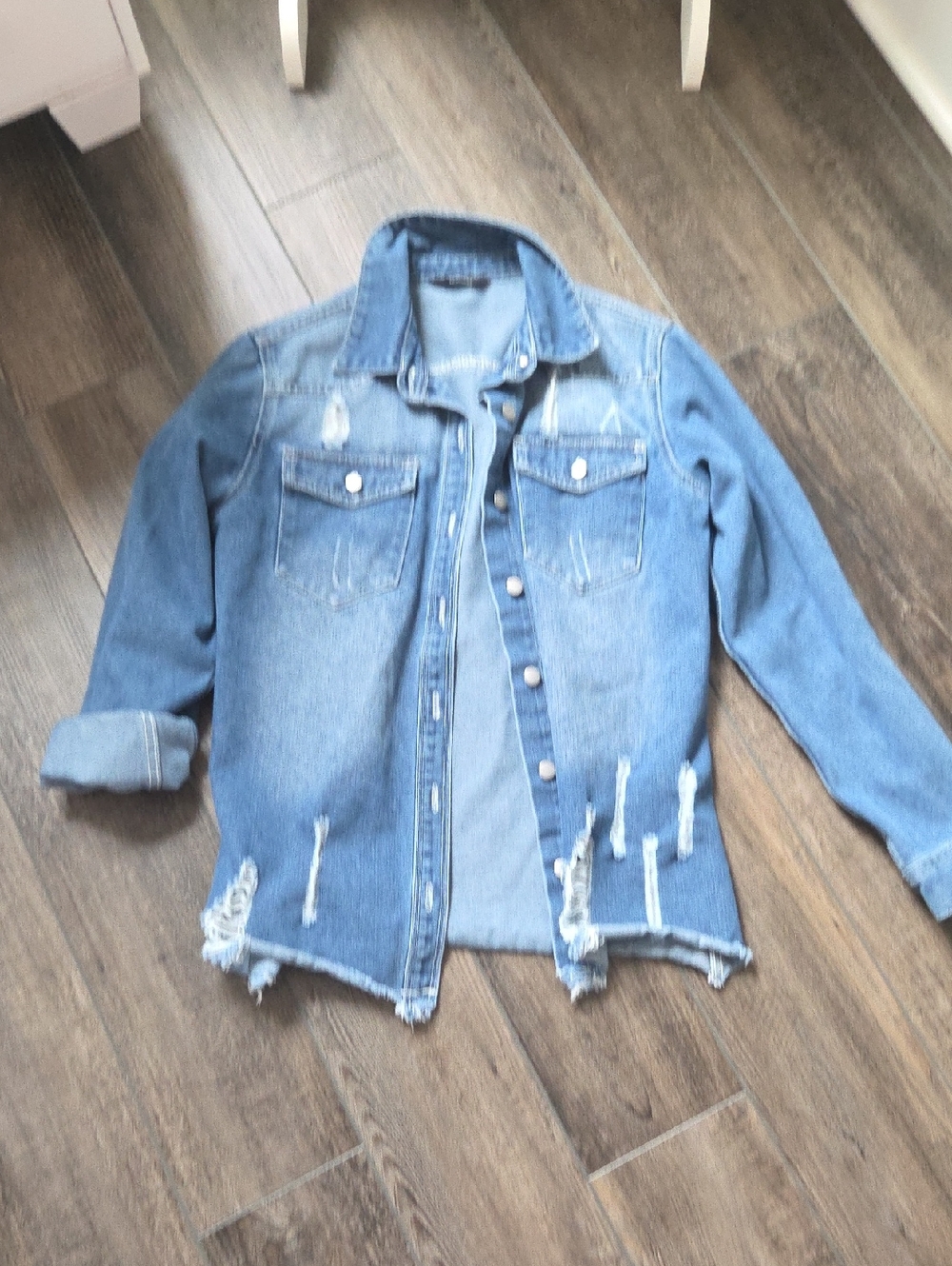 Distressed Blue Denim Jacket - Women's